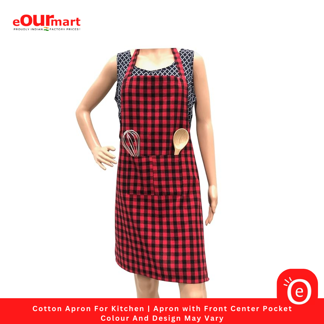 Cotton Apron For Kitchen | Apron with Front Center Pocket 