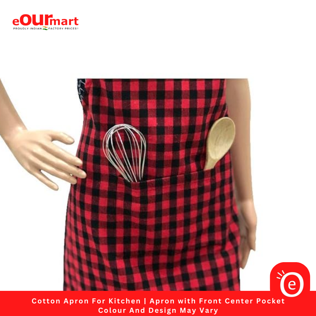 Cotton Apron For Kitchen | Apron with Front Center Pocket 