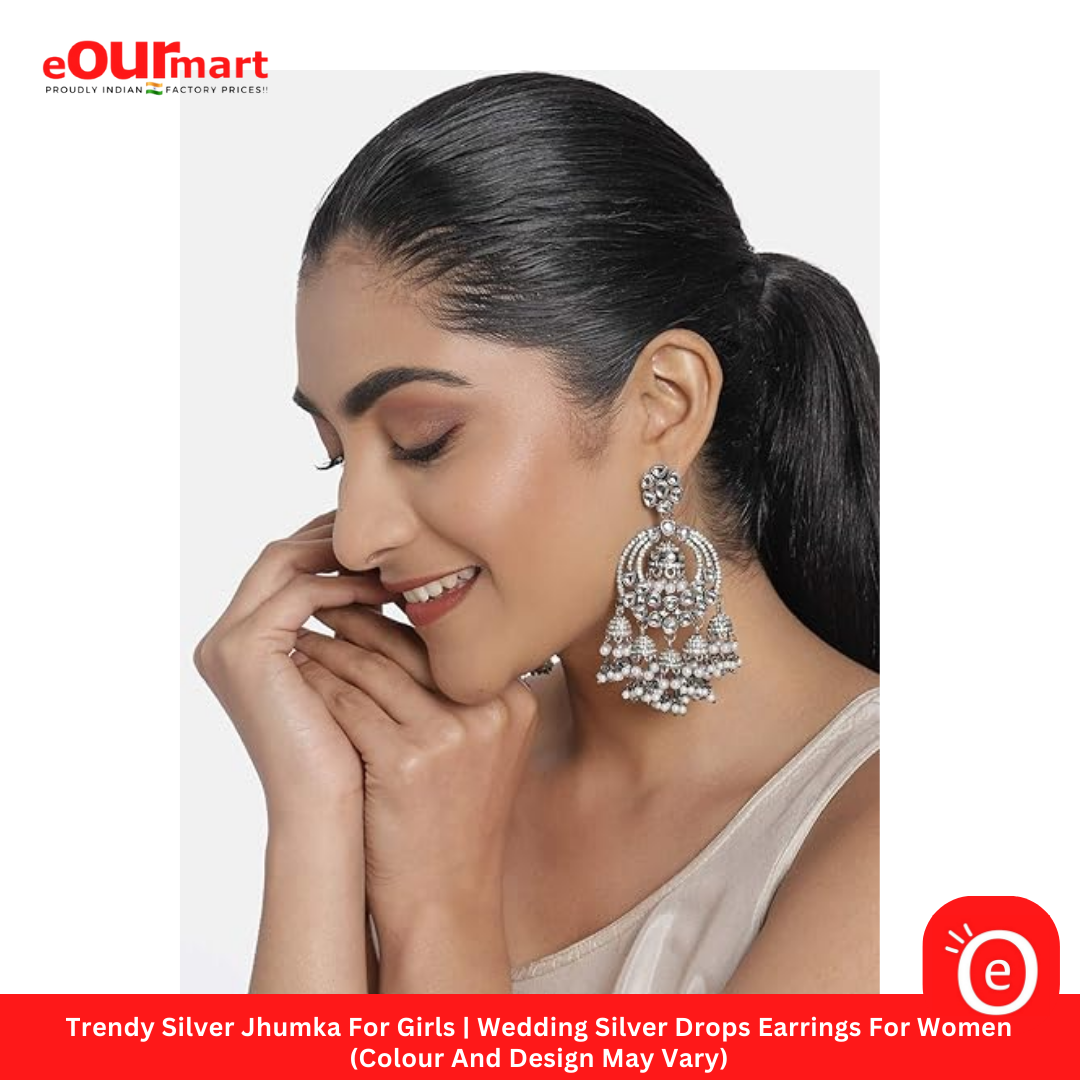 Trendy Silver Jhumka For Girls | Wedding Silver Drops Earrings For Women (Colour And Design May Vary)