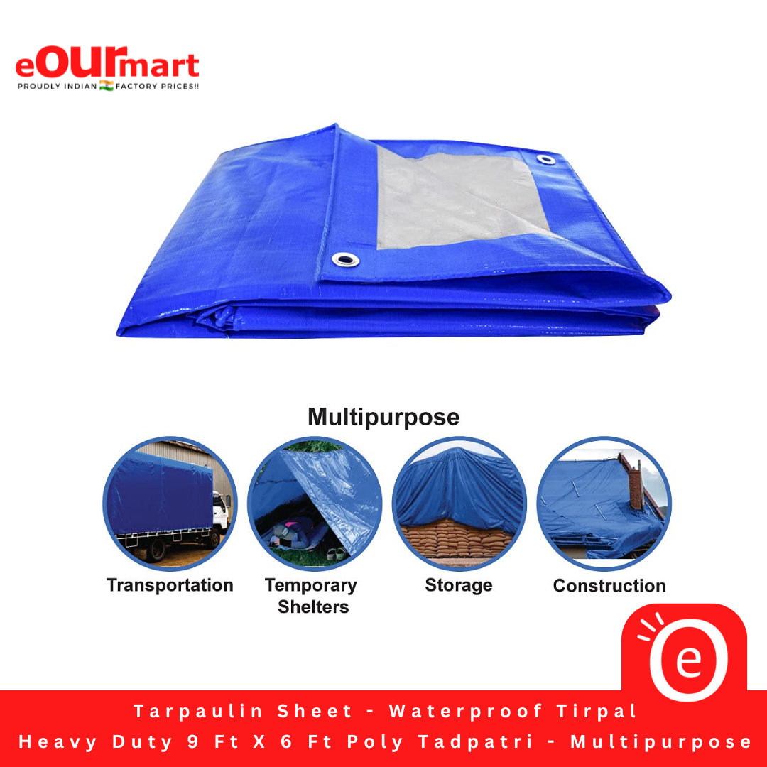 Tarpaulin Sheet - Waterproof Tirpal Heavy Duty 9 X 6 Ft Poly Tadpatri - Multipurpose 