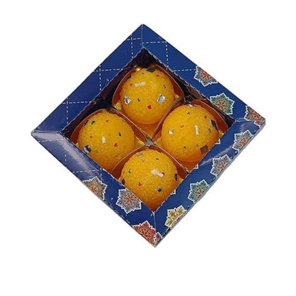 Diwali Motichoor Laddu Candles - Premium Wax Scented, Diwali Gift Pack, Diwali Decoration, Ladoo Candle Size 10X10X4 CM, Set Of 4 Pcs in Box