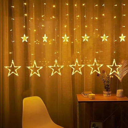 Diwali Star Curtain LED String Lights  | Warm White 12 Stars Diwali  Lights for Window, Wall, Garden, Diwali, Christmas, Wedding & Home Decoration (3 Meter)