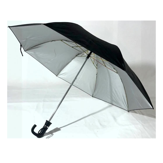 21 inch, Manual 2 Fold Umbrella, Black (Handle Design May Vary)