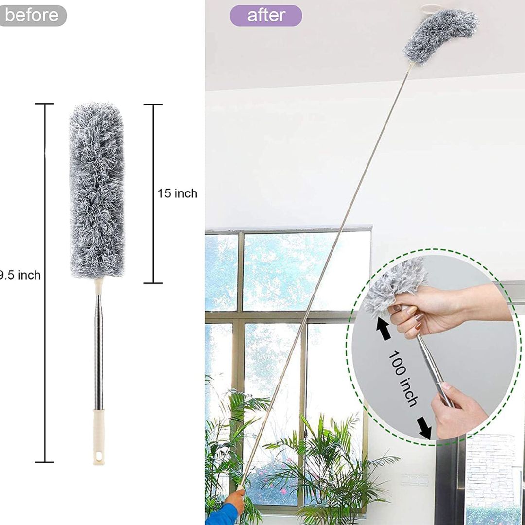 Fan Cleaning Mop Microfiber Duster with Extension Pole(Stainless Steel), Extra Long 100 inches, with Bendable Head, Extendable Duster for Cleaning High Ceiling Fan, Interior Roof