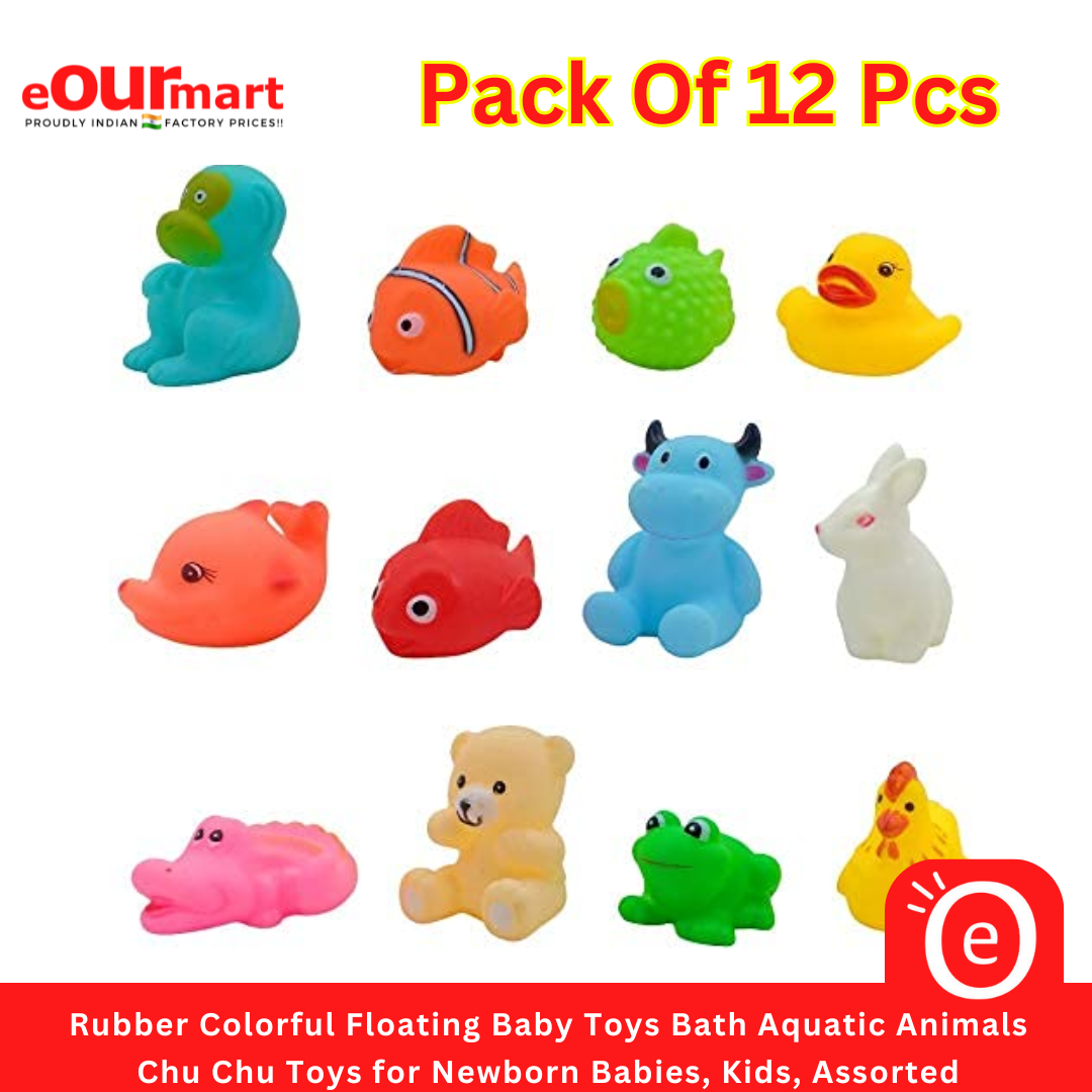 Rubber Colorful Floating Baby Toys Bath Aquatic Animals Chu Chu Toys for Newborn Babies, Kids, Assorted