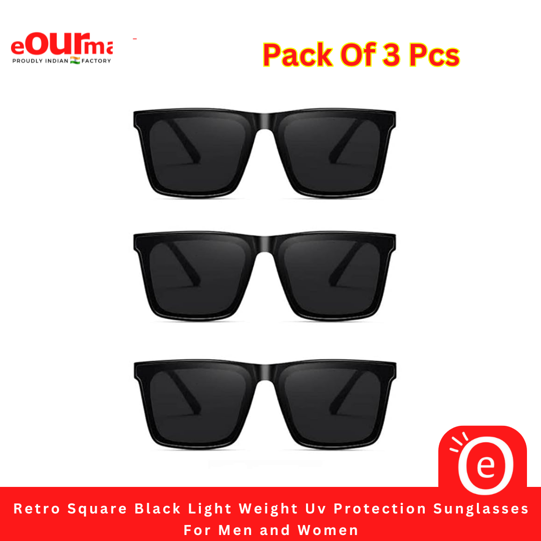 Retro Square Black Light Weight Uv Protection Sunglasses For Men and Women