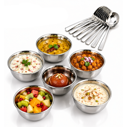 Buy 6 Pcs Stainless Steel Bowl with Spoons Online | Utility Gift  ₹41/- Per Piece | All India Delivery