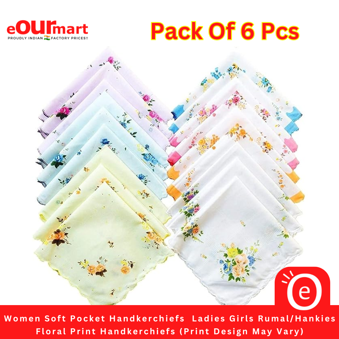 Women Soft Pocket Handkerchiefs | Ladies, Girls Rumal/Hankies | Floral Print Handkerchiefs (Print Design May Vary)