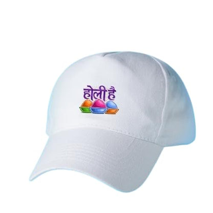 Happy Holi White Caps | Mix Design Printed White Cap For Holi Festival | Holi Caps Special Item For Holi (Colour & Design May Vary)