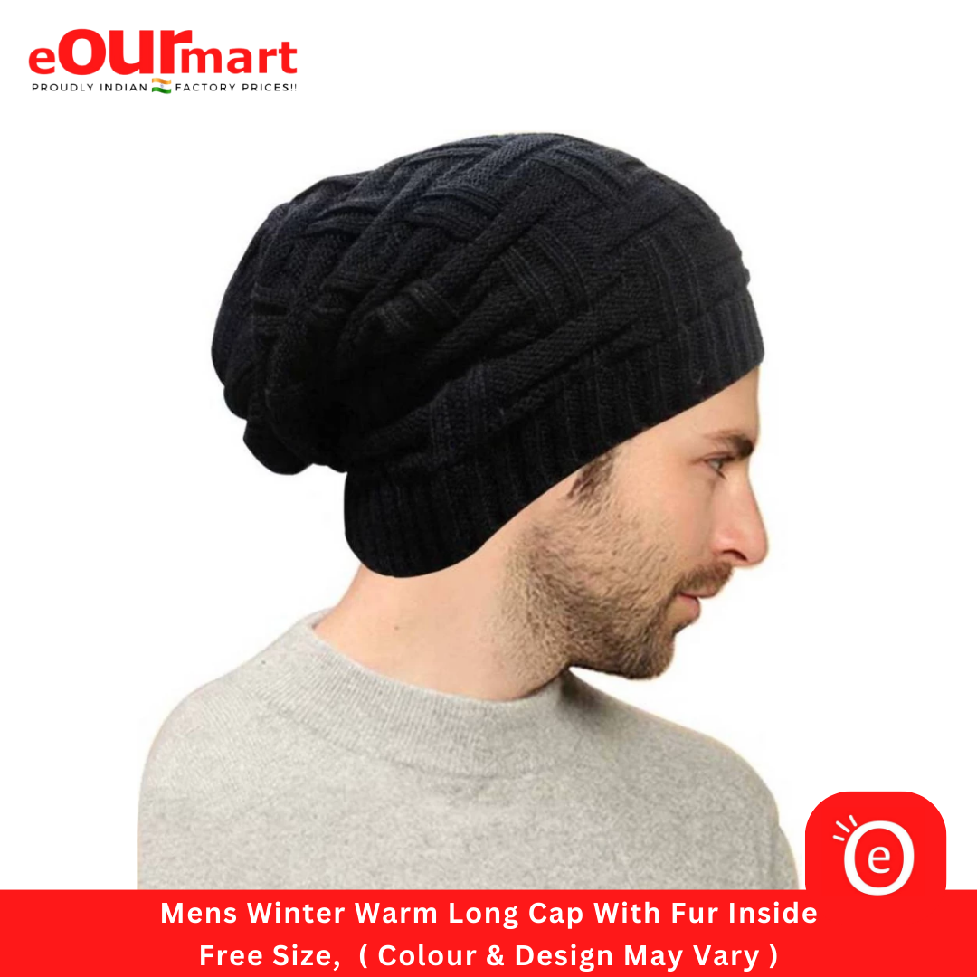 Long Spring Cap Mens Winter Warm Long Cap With Fur Inside, (Colour & Design May Vary ...