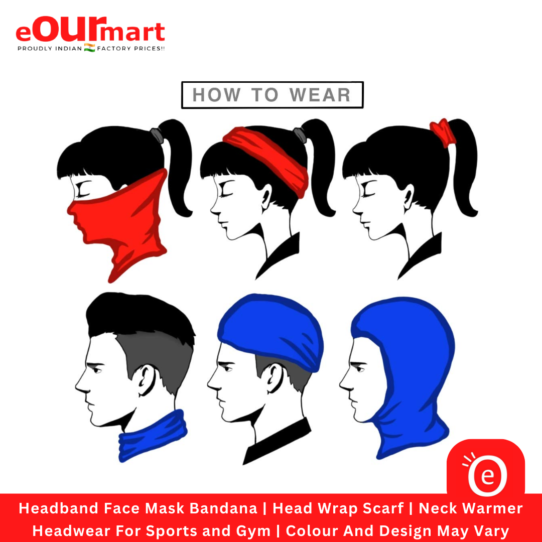 Headband Face Mask Bandana, Head Wrap Scarf, Headwear For Sports and Gym (Colour & Design May Vary)