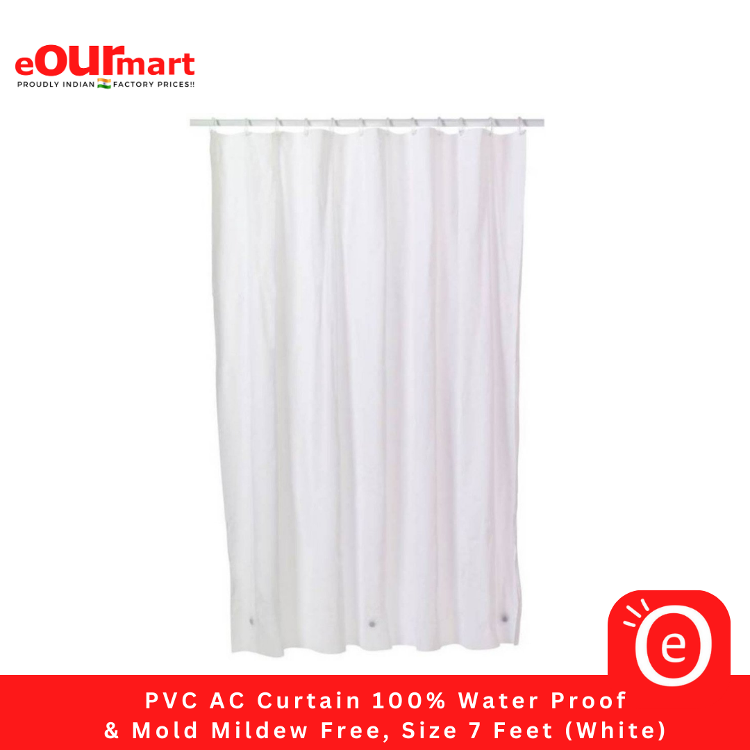 PVC AC Curtain | 100% Water Proof & Mold Mildew Free | Size 7 Feet (White)