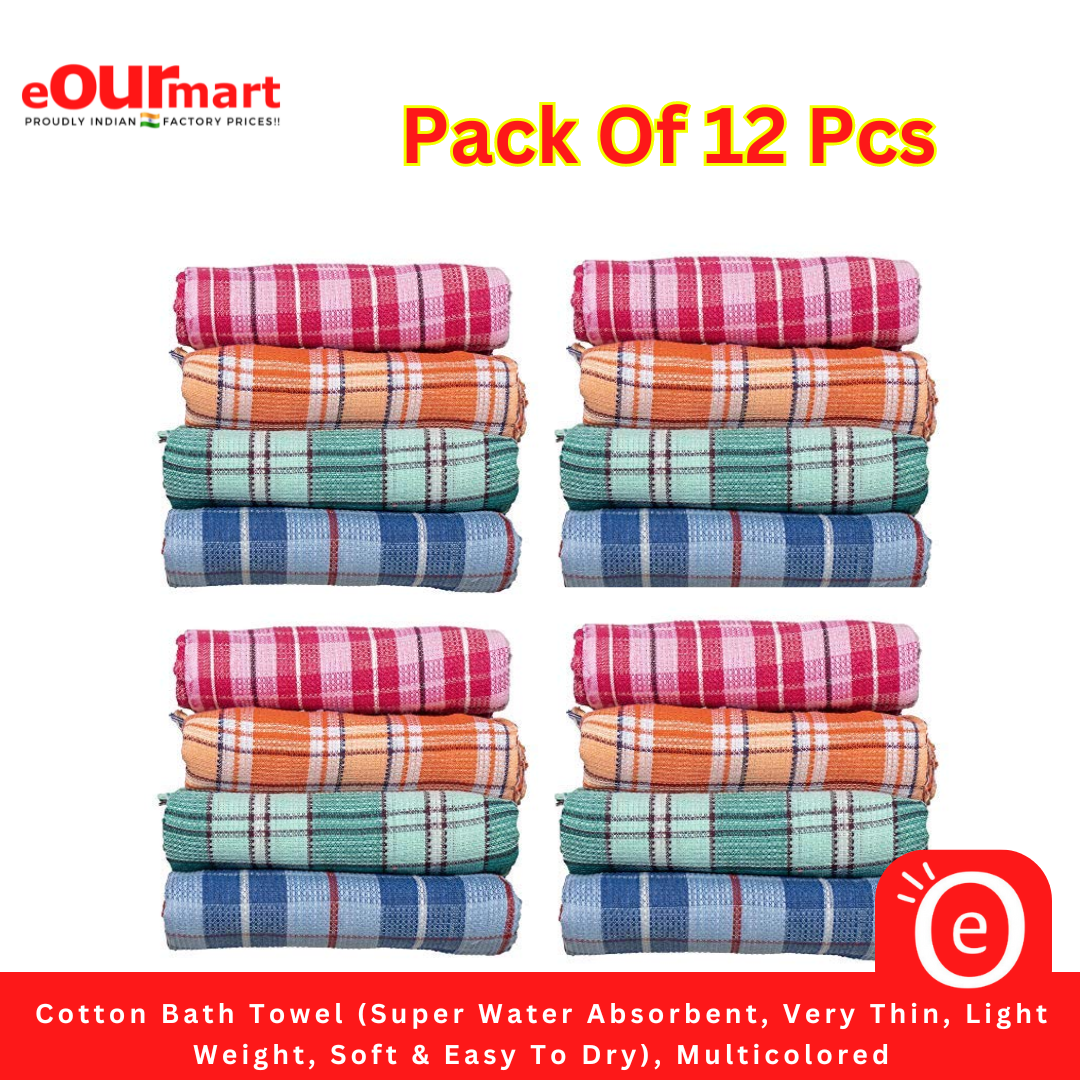 Cotton Bath Towel (Super Water Absorbent, Very Thin, Light Weight, Soft & Easy To Dry), Multicolored