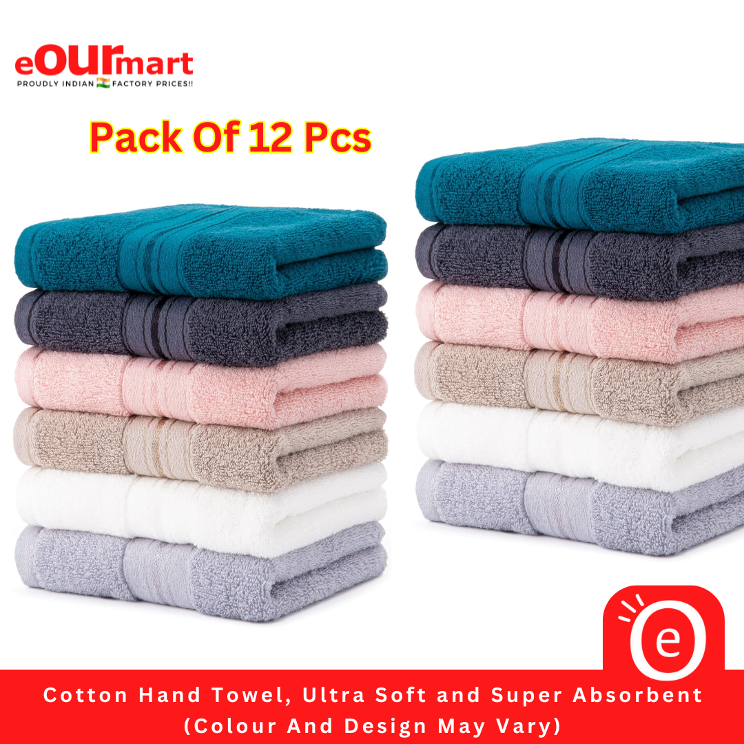 Cotton Hand Towel, Ultra Soft and Super Absorbent (Colour And Design May Vary)