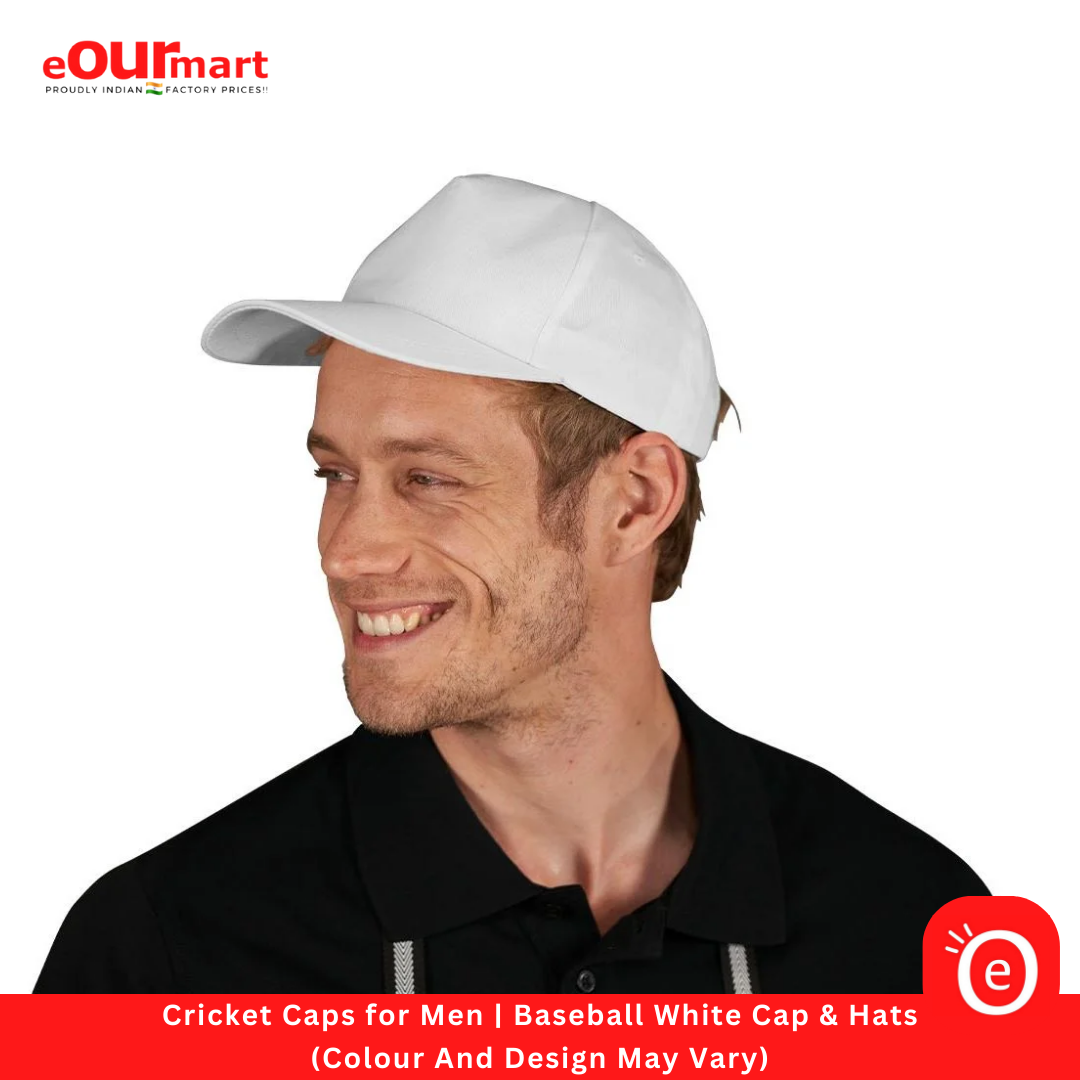 Cricket White Cap for Men | Baseball White Cap & Hats (Colour And Design May Vary)
