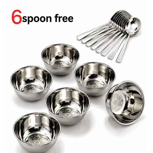 Buy 6 Pcs Stainless Steel Bowl with Spoons Online | Utility Gift  ₹149 | All India Free Delivery