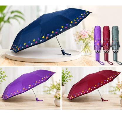 Umbrella 3 Fold, Auto Open Dot Border 