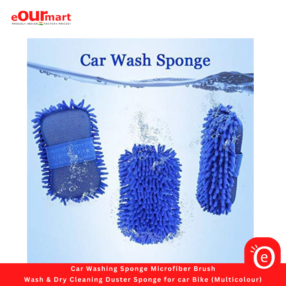 Car Washing Sponge Microfiber Brush | Wash & Dry Cleaning Duster Sponge for car Bike (Multicolour)