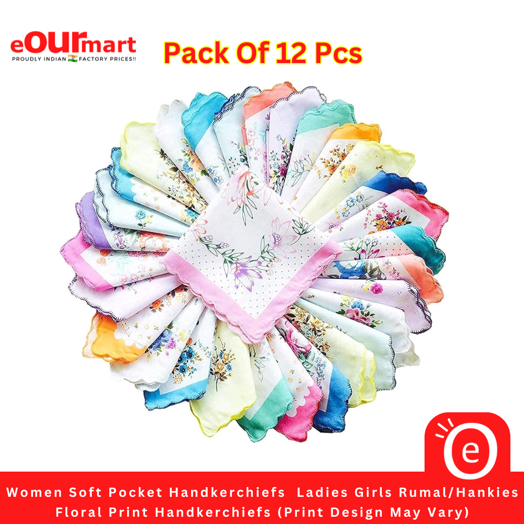 Women Soft Pocket Handkerchiefs | Ladies Girls Rumal/Hankies Floral Print Handkerchiefs (Print Design May Vary)
