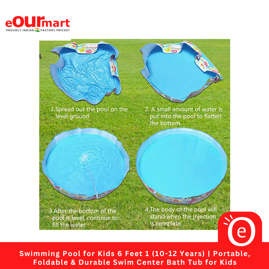 Swimming Pool for Kids 6 Feet 1 (10-12 Years) | Portable, Foldable & Durable Swim Center Bath Tub for Kids| Plastic Water Bathing Tub Big Size| No Need for an Air Pump (Colour And Design May Vary)