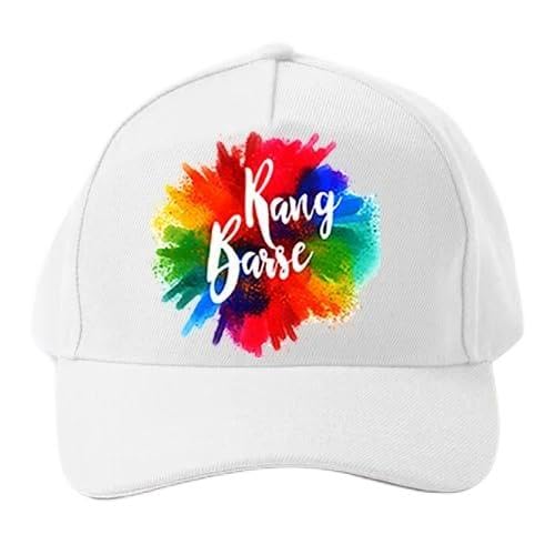 Happy Holi White Caps | Mix Design Printed White Cap For Holi Festival | Holi Caps Special Item For Holi (Colour & Design May Vary)
