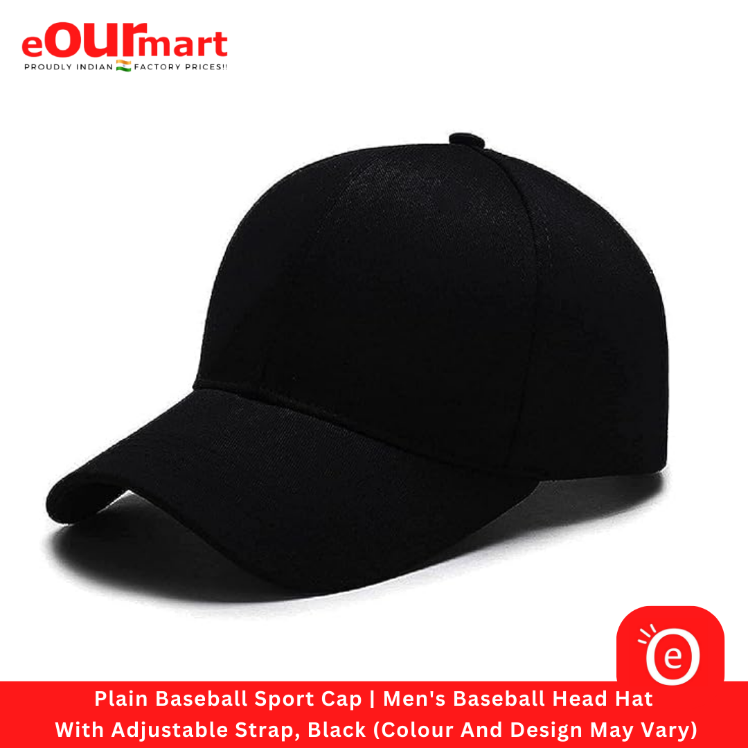 Plain Baseball Sport Cap | Men's Baseball Head Hat With Adjustable Strap, Black (Colour And Design May Vary)