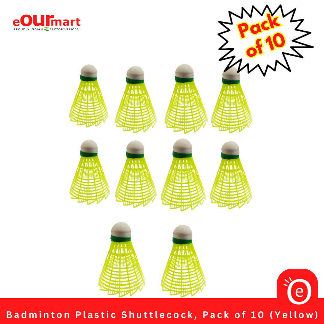 Badminton Plastic Shuttlecock, Pack of 10 (Yellow) 
