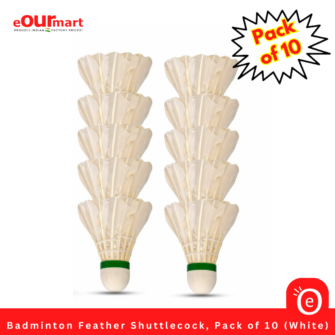 Badminton Feather Shuttlecock, Pack of 10 (White)
