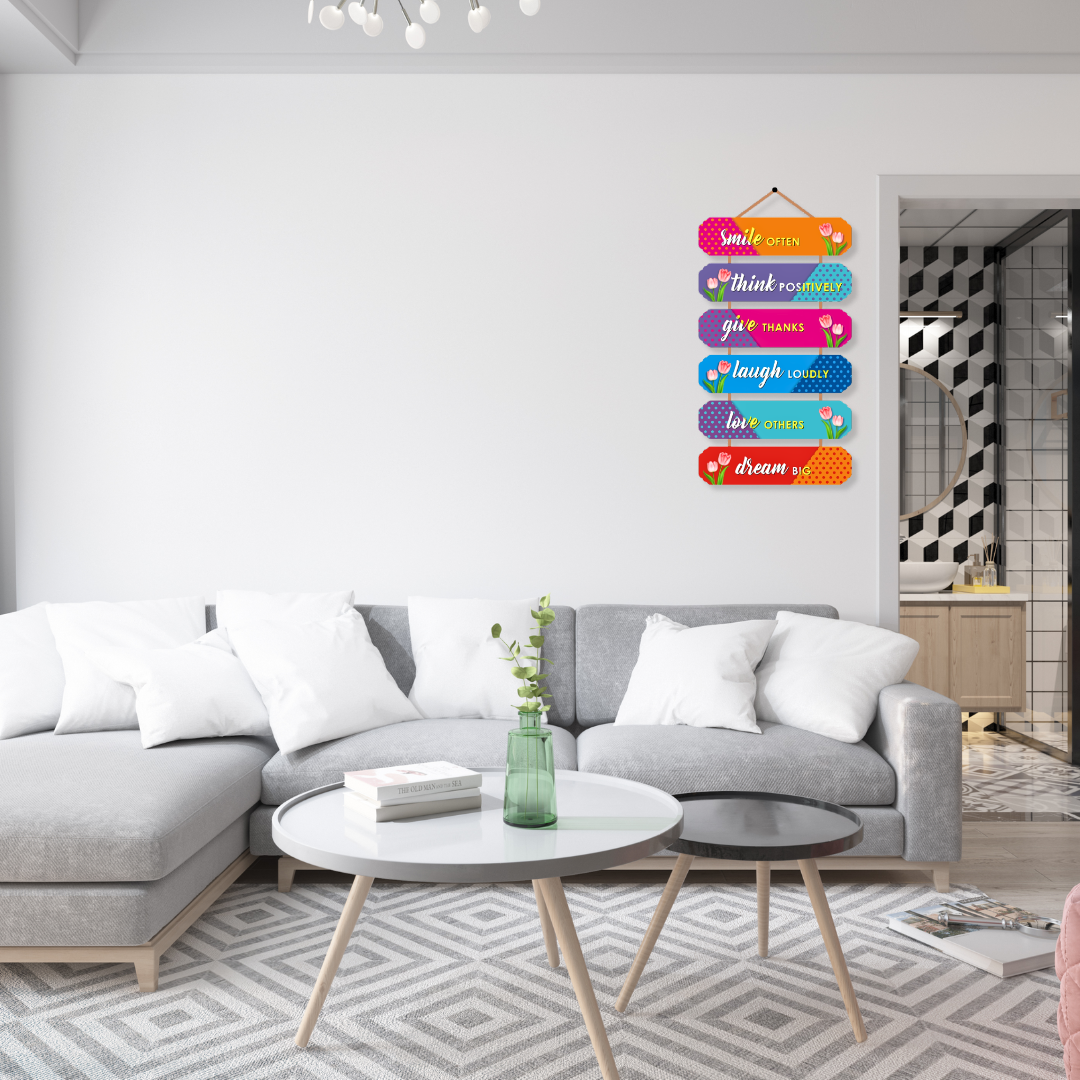 Wall Hanging Wholesale B2B@ ₹110 MOQ 48 Pcs Factory Price | Wall Hangings Quote Smile Often Think Positively | Home Decor for Bedroom, Livingroom and Gifting (12X24 Inch)