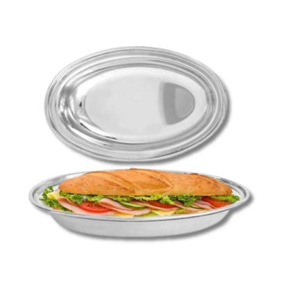 Buy Stainless Steel Oval Shape Serving Plate Online | Utility Gift ₹51/- Per Piece | All India Delivery