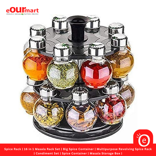 Spice Rack | 16 in 1 Masala Rack Set | Big Spice Container | Multipurpose Revolving Spice Rack 