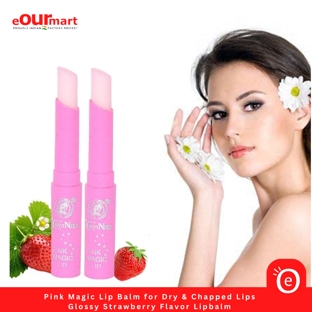 Pink Magic Lip Balm for Dry & Chapped Lips Glossy Strawberry Flavor Lipbalm