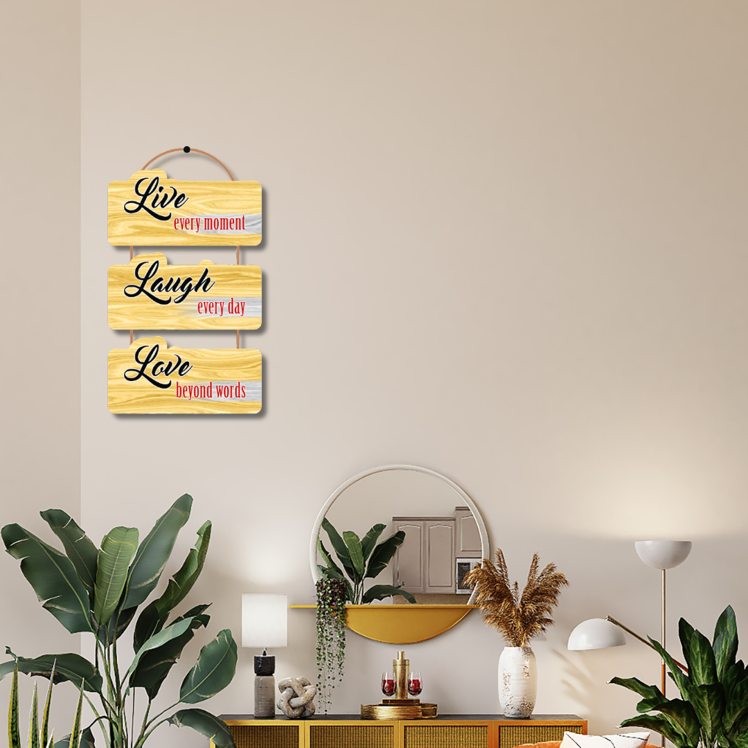 Wall Hanging Wholesale B2B@ ₹110 MOQ 48 Pcs Factory Price | Wall Hangings Decor with Motivational Quote Live Laugh love | Wall Art for Home Decoration for Dining room, Livingroom, Gifting (12X24 Inch)