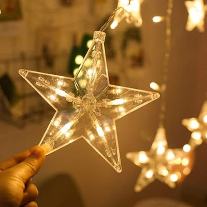 Diwali Star Curtain LED String Lights  | Warm White 12 Stars Diwali  Lights for Window, Wall, Garden, Diwali, Christmas, Wedding & Home Decoration (3 Meter)