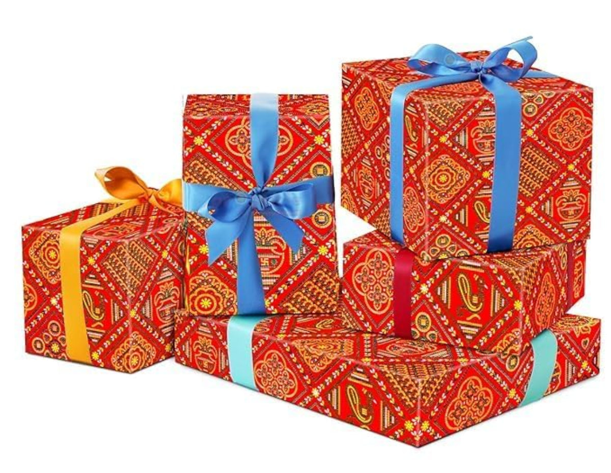 Diwali Gift Packing Paper 18x25 inch, ₹3.5/- per peice MOQ 400 Pcs= 1400/- | Red Jaipuri Chunri Paper