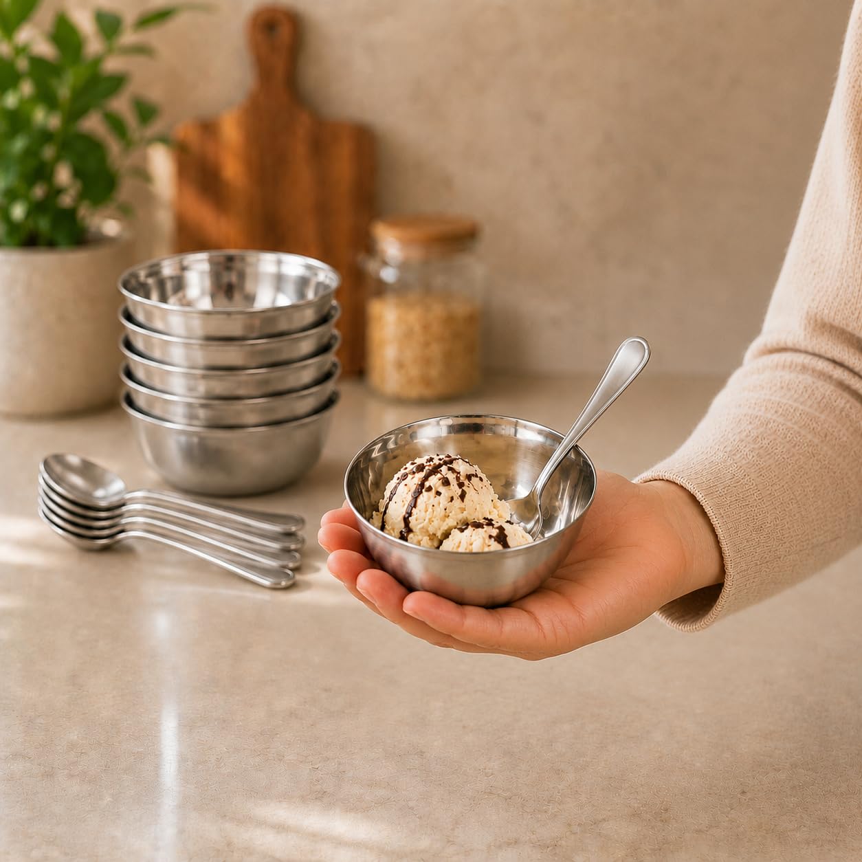 Buy 6 Pcs Stainless Steel Bowl with 6 Spoons Online | Utility Gift  ₹31/- Per Piece | All India Delivery