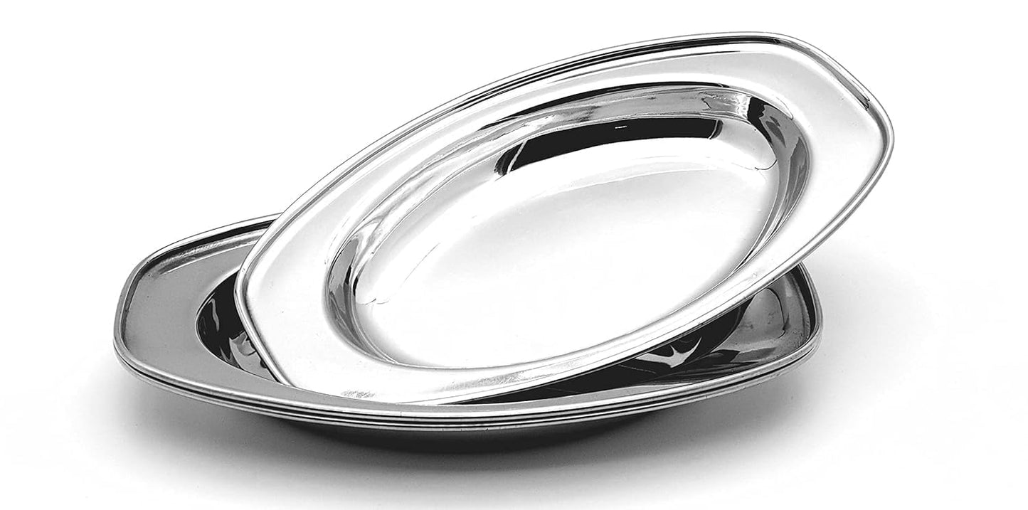 Buy Stainless Steel Oval Shape Serving Plate Online | Utility Gift ₹51/- Per Piece | All India Delivery