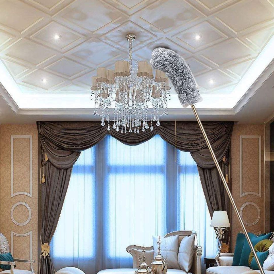 Fan Cleaning Mop Microfiber Duster with Extension Pole(Stainless Steel), Extra Long 100 inches, with Bendable Head, Extendable Duster for Cleaning High Ceiling Fan, Interior Roof