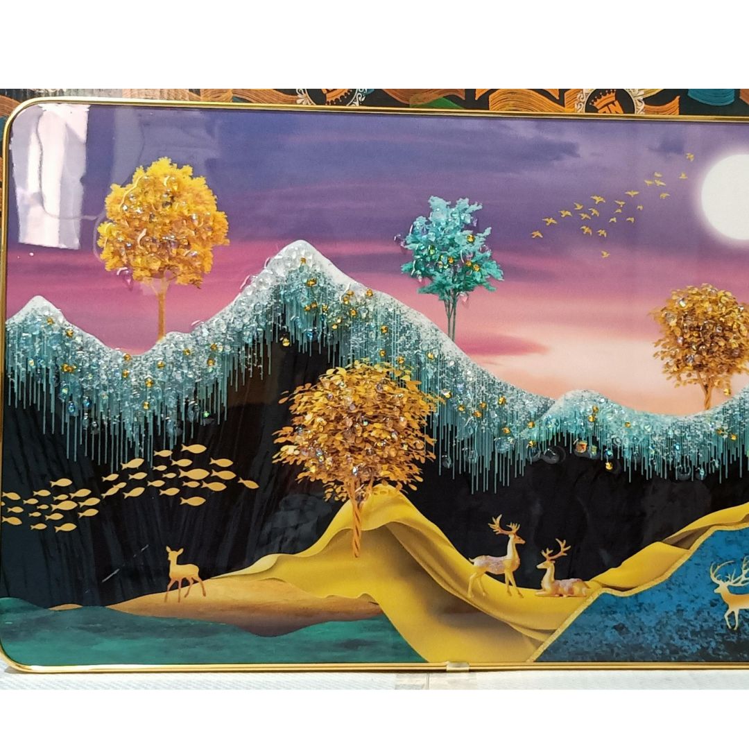 Golden MDF 12x18 Bubble Crystal Frame, For Diwali Gift, Size - 12x18 Inch , Mix Design