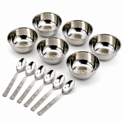 6 steel bowl with 6 spoons