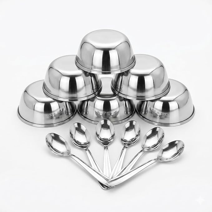 Buy 6 Pcs Stainless Steel Bowl with 6 Spoons Online | Utility Gift  ₹31/- Per Piece | All India Delivery