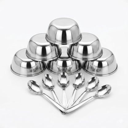 Buy 6 Pcs Stainless Steel Bowl with 6 Spoons Online | Utility Gift  ₹31/- Per Piece | All India Delivery