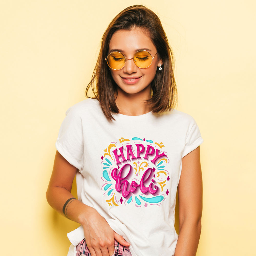 Holi T-shirt At Factory Price | Colorful Premium Holi Tshirt for Rang Festival | Unisex Round Neck Holi T shirt | Large Size (Design May Vary)