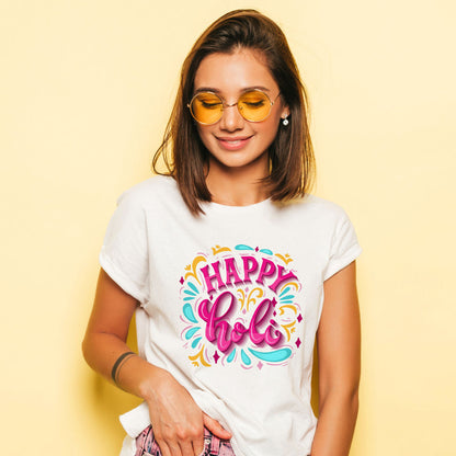 Holi T-shirt At Factory Price | Colorful Premium Holi Tshirt for Rang Festival | Unisex Round Neck Holi T shirt | Large Size (Design May Vary)
