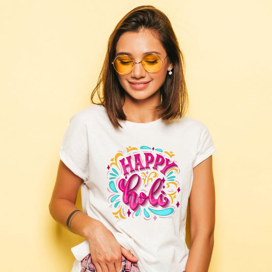 Holi T-shirt At Factory Price | Colorful Premium Holi Tshirt for Rang Festival | Unisex Round Neck Holi T shirt | Large Size (Design May Vary)