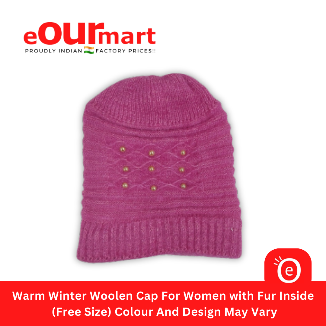 Warm Winter Woolen Cap For Women with Fur Inside