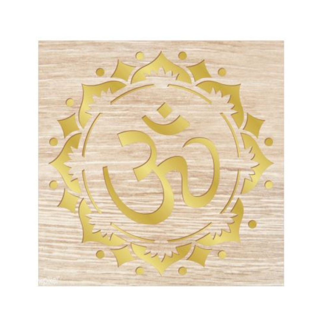OM Wall Decorative/Decor Showpiece for Home, Office, Divinity Room, Puja Room | OM Golden Acrylic Mirror Sheet and Pinewood Lasercut Wall Decor (16X16 Inch, 1Pcs)