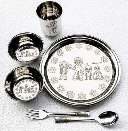 Buy 6 Pcs Stainless Steel Dinner Set Online | Utility Gift  ₹191/- Per Set | All India Delivery