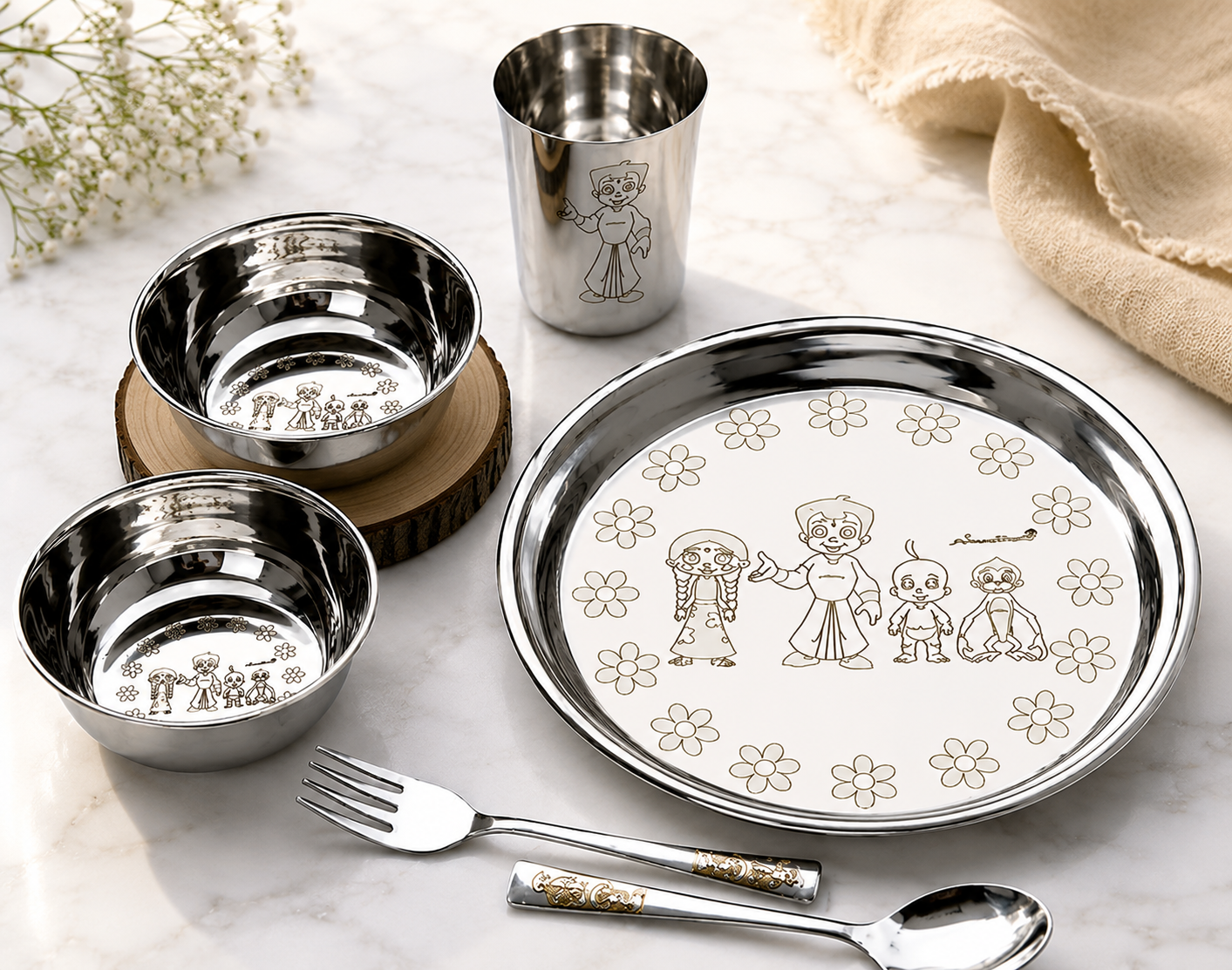 Buy 6 Pcs Stainless Steel Dinner Set Online | Utility Gift  ₹191/- Per Set | All India Delivery