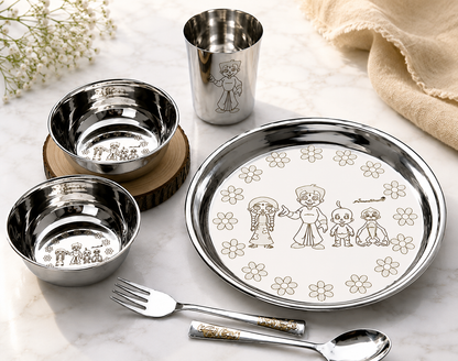 Buy 6 Pcs Stainless Steel Dinner Set Online | Utility Gift  ₹191/- Per Set | All India Delivery